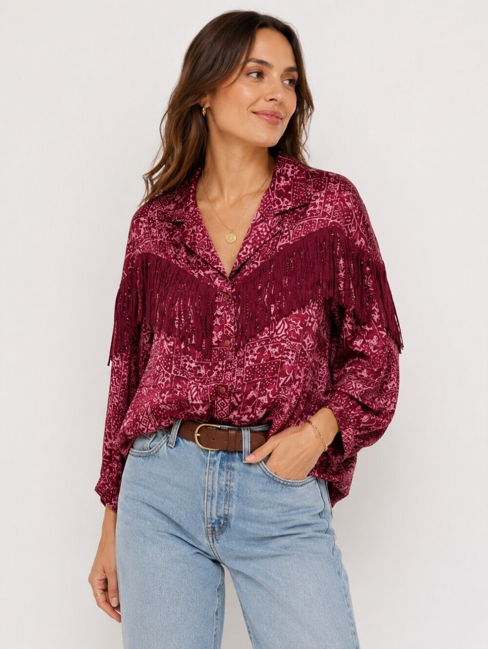 Malcolm Flowers Vintage Silk Fringe Glam Rock Western Edgy Artsy Pink Red Jacket